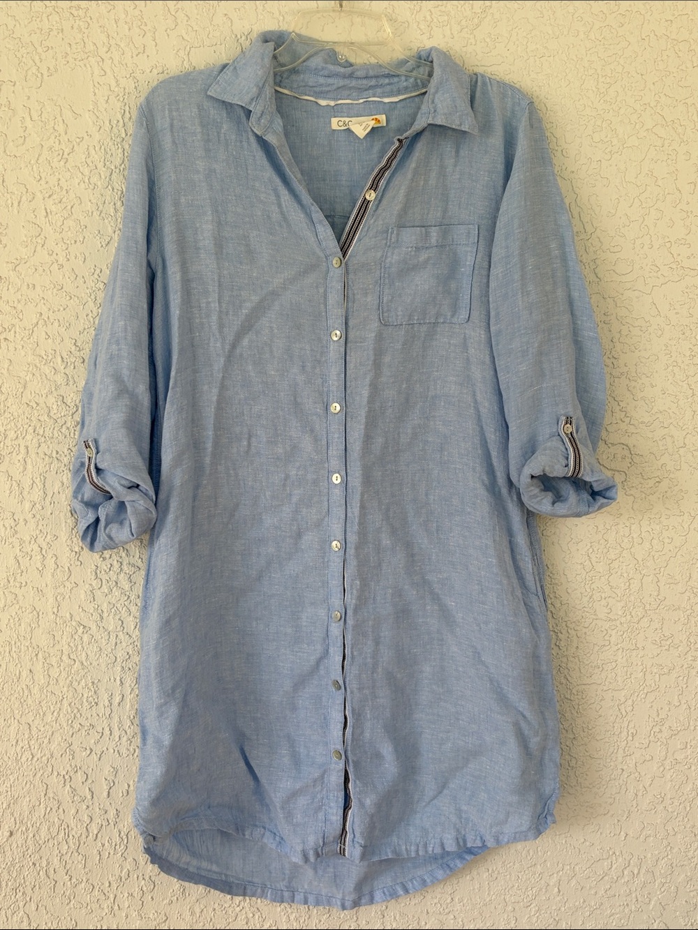 C&C California Light Blue Button-Front Linen Shirt Dress size M